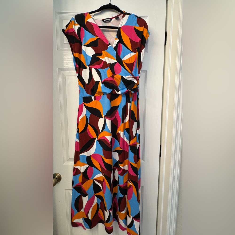 Lands' End Blue and Orange Sleeveless Maxi Sundress